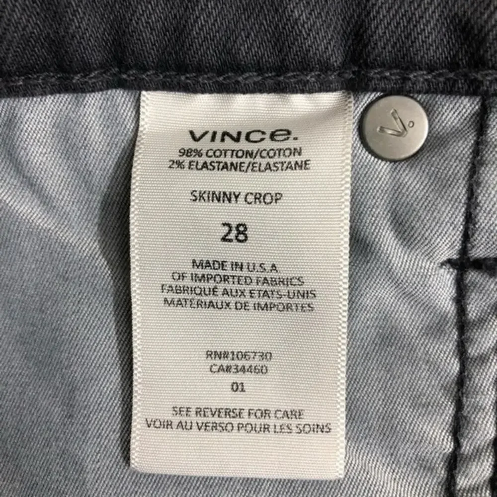 Vince Skinny Crop Denim Jeans in Slate Gray Wash Size 28